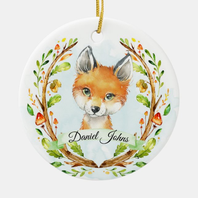 Ornement Personnalisé De Fox De Bois Pour Baby Boy (Devant)