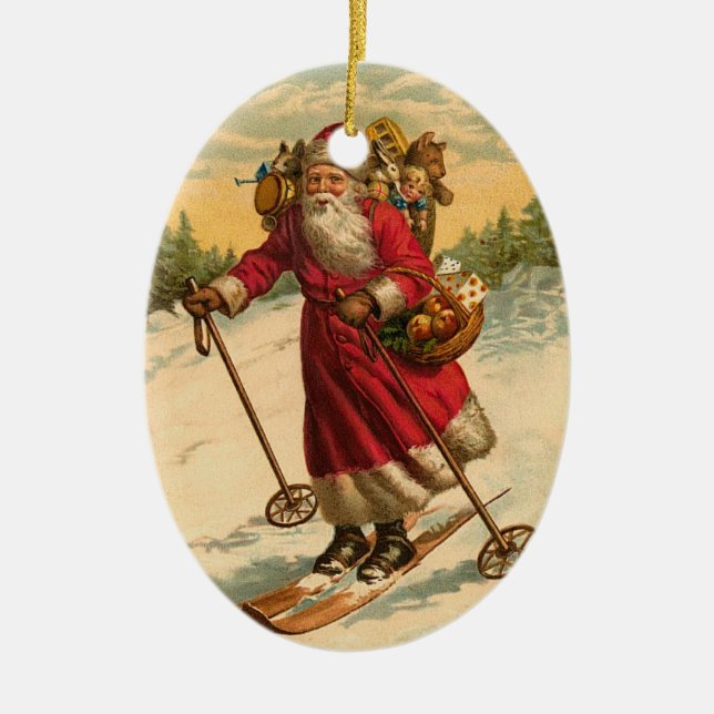 Ornement personnalisé de Noël de ski du père noël (Devant)