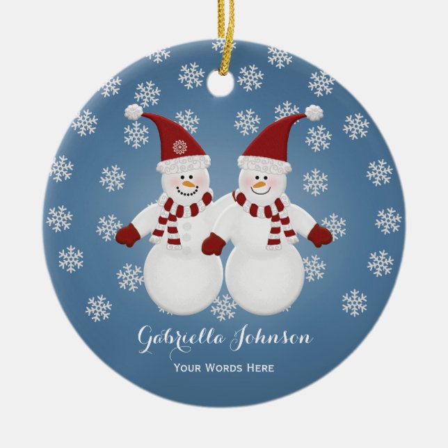 Ornement personnalisé des jumeaux Snowman (Devant)