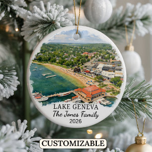 Ornement personnalisé du lac Léman Wisconsin sur m