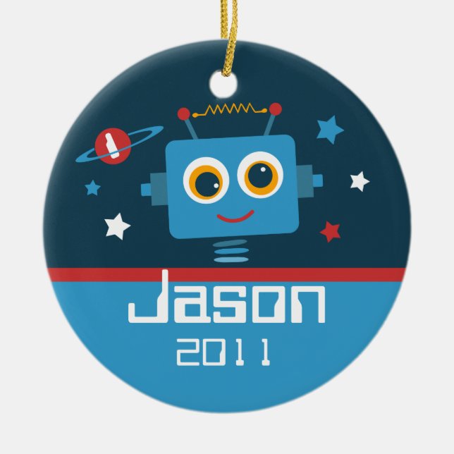Ornement personnalisé ęr par anniversaire de robot (Devant)