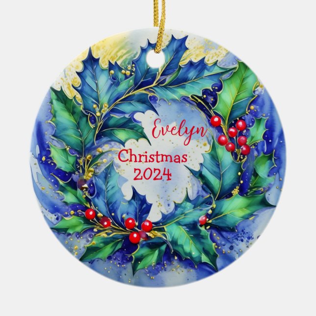 Ornement personnalisé Holly Wreath (Devant)