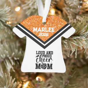 Ornement personnalisé orange et noir Cheer Maman O