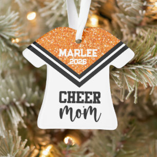 Ornement personnalisé orange et noir Cheer Maman O