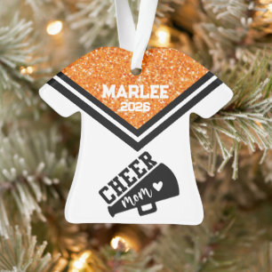 Ornement personnalisé orange et noir Cheer Maman O