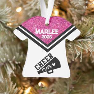Ornement personnalisé rose et noir Cheer Maman