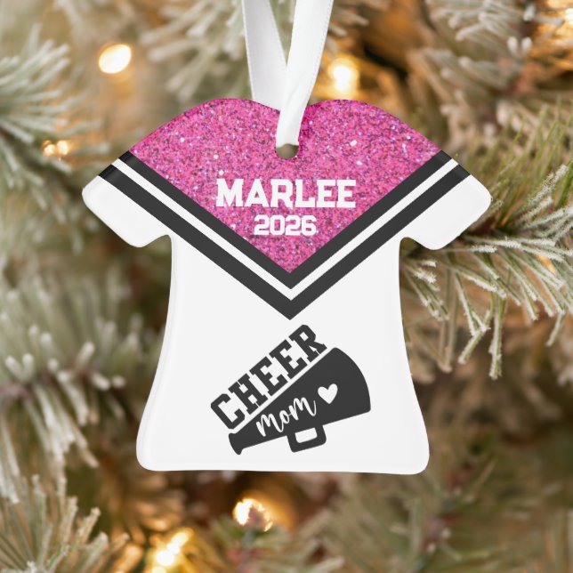 Ornement personnalisé rose et noir Cheer Maman (Arbre)