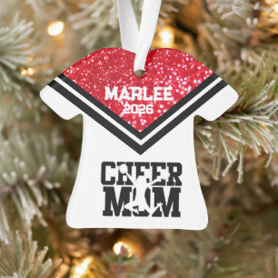 Ornement personnalisé rouge et noir Cheer Maman