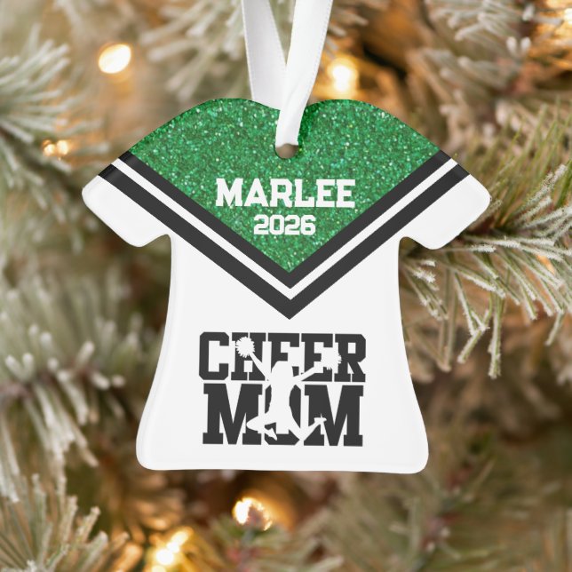 Ornement personnalisé vert et noir Cheer Maman (Arbre)