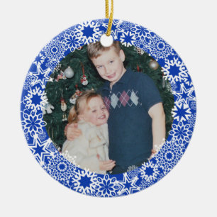 Ornement photo Customisé Blue Snowflake