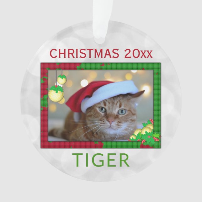 Ornement photo de chat de chat de Noël mignon (devant)