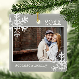 Ornement photo gris avec flocons de neige