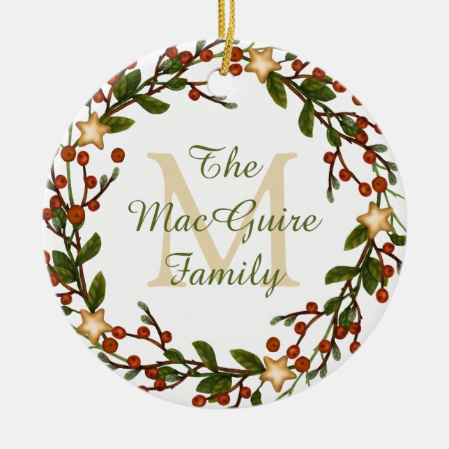 Ornement photo Noël couronne Monogramme initial (Devant)