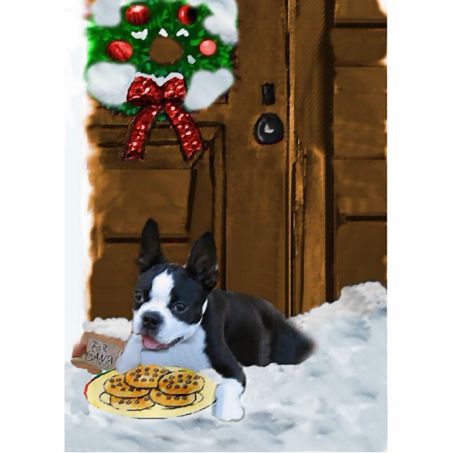 Ornement Photo Sculpture Cadeaux de Noël Boston Terrier (Devant)