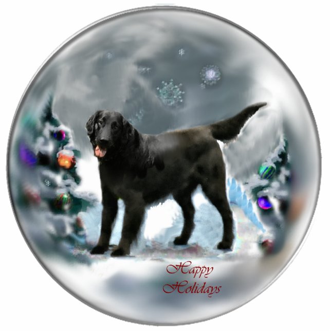 Ornement Photo Sculpture Cadeaux de Noël Retriever à revêtement plat (Devant)