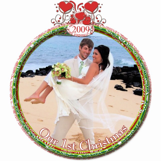 Ornement Photo Sculpture Coeurs mariages Notre 1er Noël (Devant)