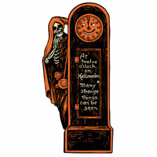 Ornement Photo Sculpture Cru Halloween de squelette et d'horloge