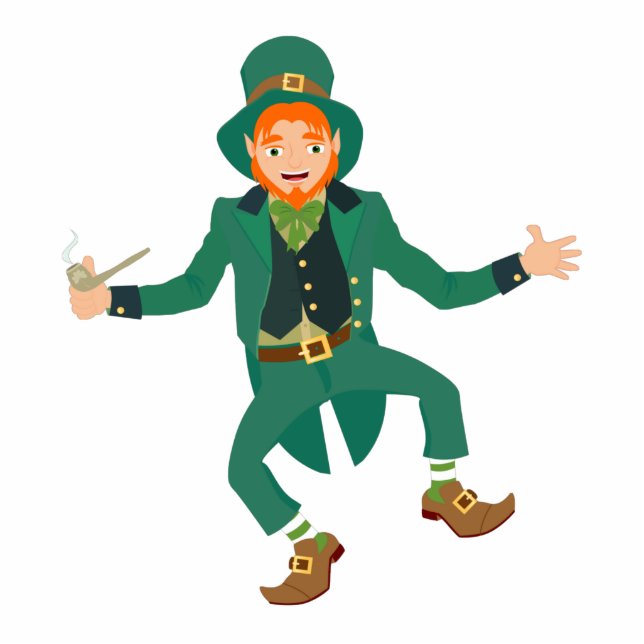 Ornement Photo Sculpture Irish Leprechaun tenant une pipe et dansant (Devant)