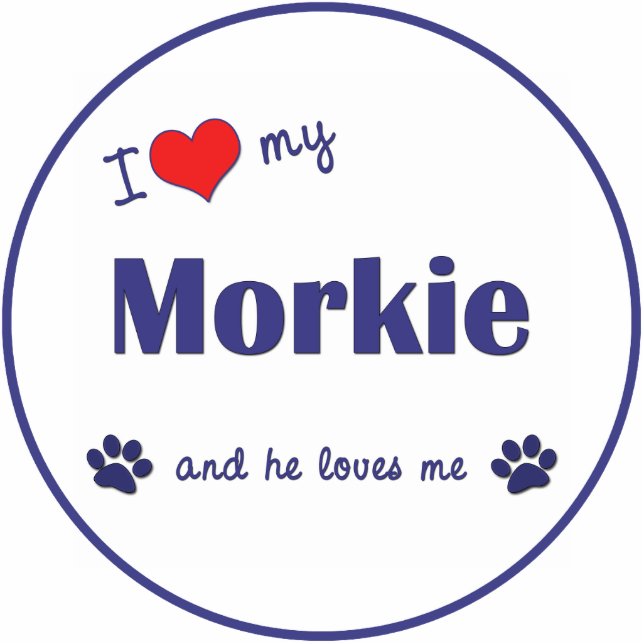 Ornement Photo Sculpture J'aime mon Morkie (le chien masculin) (Devant)