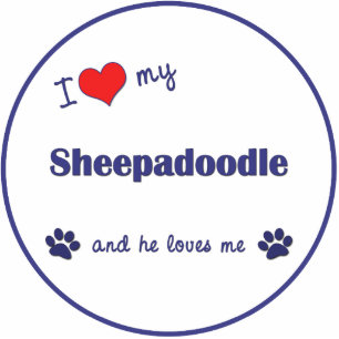 Ornement Photo Sculpture J'aime mon Sheepadoodle (le chien masculin)
