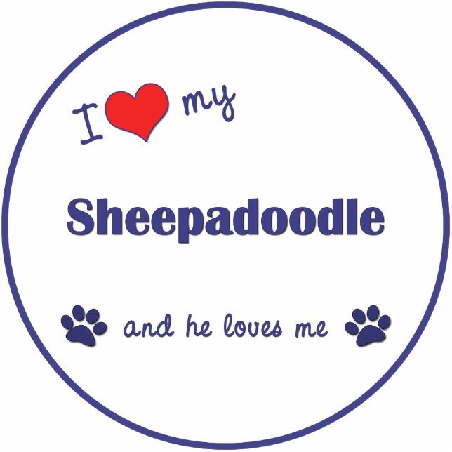 Ornement Photo Sculpture J'aime mon Sheepadoodle (le chien masculin) (Devant)