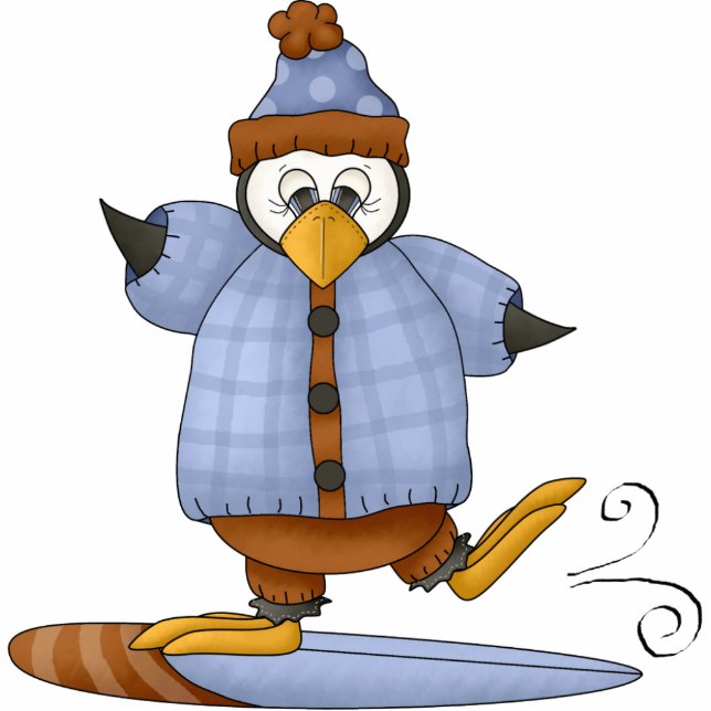 Ornement Photo Sculpture Ornement Penguin Snowboardeur (Devant)