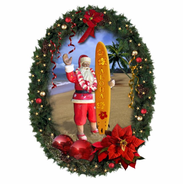 Ornement Photo Sculpture Père Noël hawaïen (Devant)