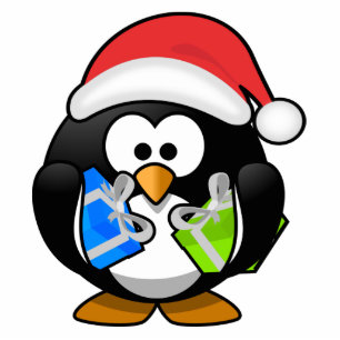 Ornement Photo Sculpture Pingouin Santa with Toxits Cartoon 2"x3"