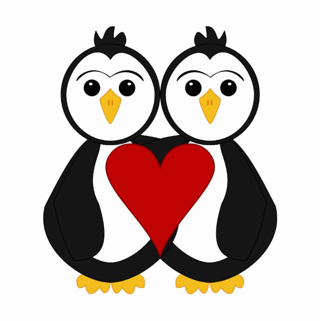 Ornement Photo Sculpture Pingouins mignons en amour (Devant)