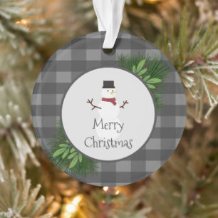 Ornement Plaid Snowman Grey Buffalo