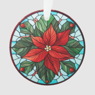 Ornement Poinsettia en verre tendu