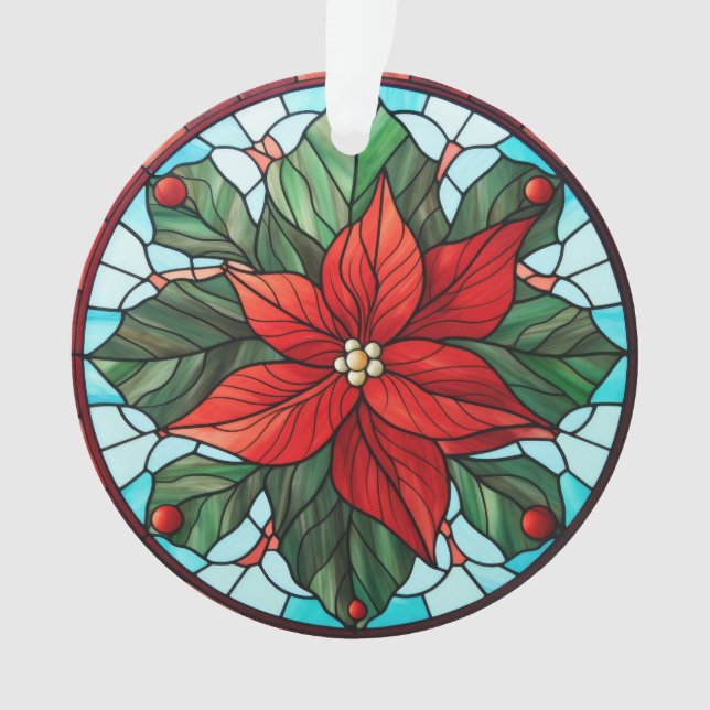 Ornement Poinsettia en verre tendu (devant)