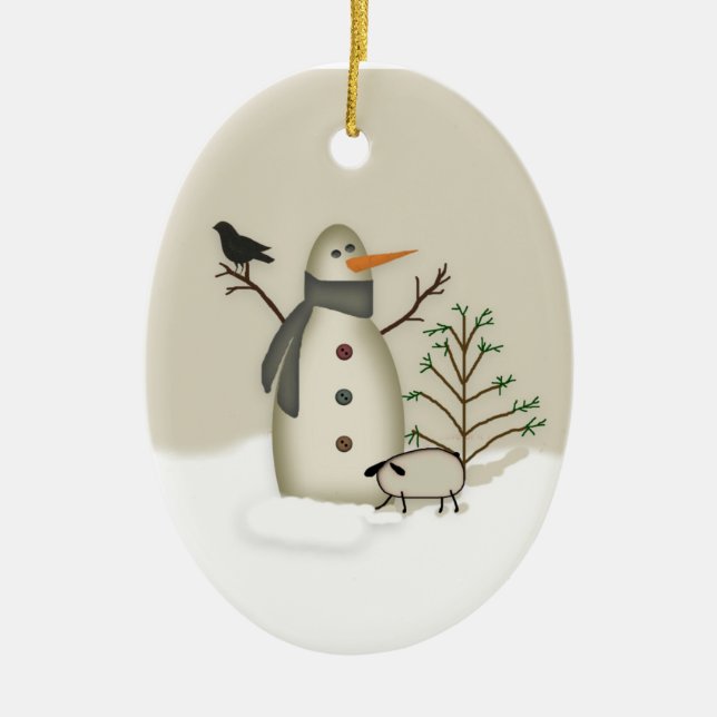 Ornement primitif de bonhomme de neige de pays (Devant)