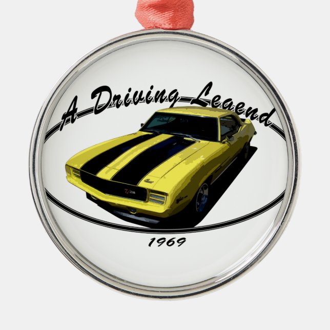 ORNEMENT ROND ARGENTÉ 1969 JAUNE DE CAMARO Z28 (Devant)