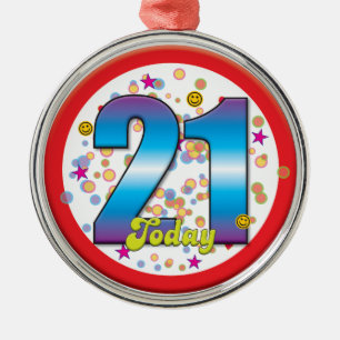 Ornement Rond Argenté 21ème Anniversaire aujourd'hui v2