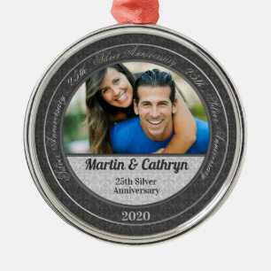Ornement Rond Argenté 25e anniversaire du Mariage d'argent Noël