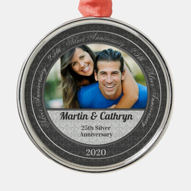 Ornement Rond Argenté 25e anniversaire du Mariage d'argent Noël (Devant)