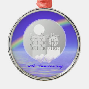 Ornement Rond Argenté 30e anniversaire Pearl Hearts (cadre photo)