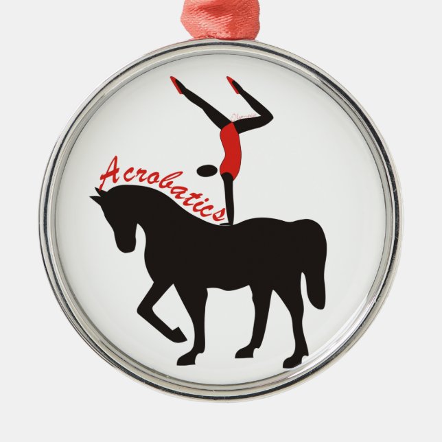 Ornement Rond Argenté acrobaties sur l'ornement personnalisé à cheval (Devant)