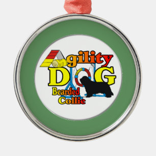 Ornement Rond Argenté agilité de collie barbu