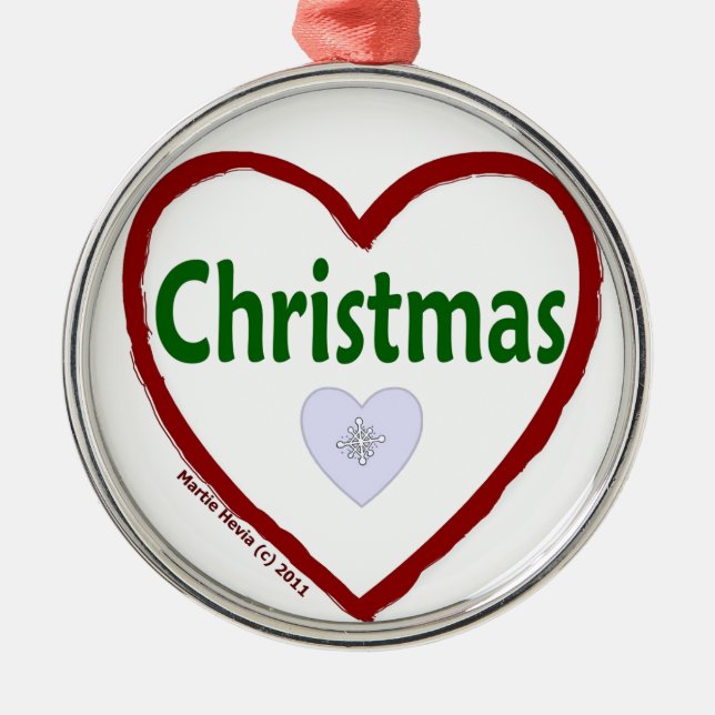 Ornement Rond Argenté Amour Noël (Devant)