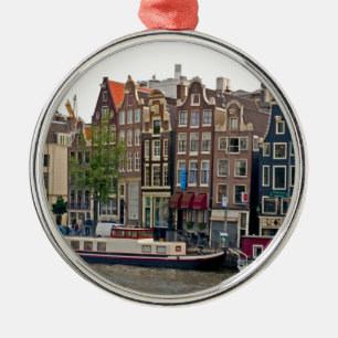 Ornement Rond Argenté Amsterdam, maisons sur le canal