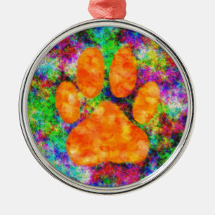 Ornement Rond Argenté Aquarelle Empreinte de patte de chien