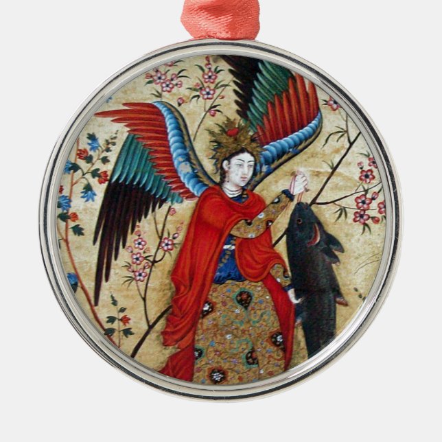 ORNEMENT ROND ARGENTÉ ARCHANGEL RAPHAEL ET PARCHEMENT DE POISSON (Devant)