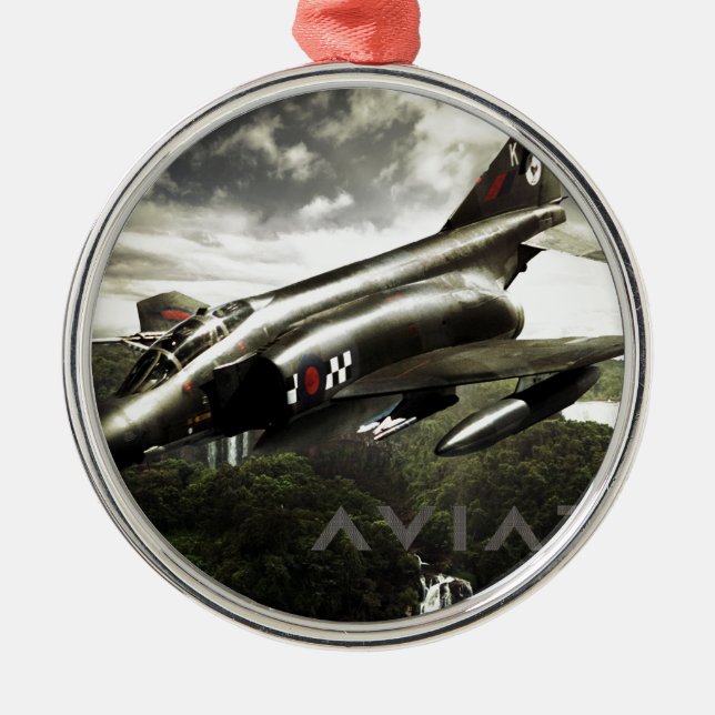 Ornement Rond Argenté Avion de chasse fantôme F-4 (Devant)