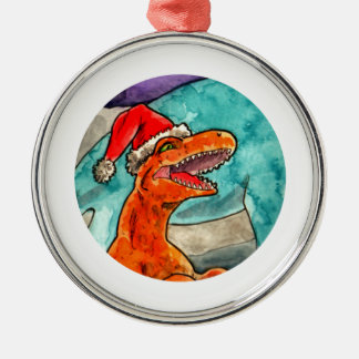 Ornement Rond Argenté Babiole de Noël de dinosaure