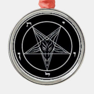 Ornement Rond Argenté Baphomet Noir et Blanc Premium Arrondissement