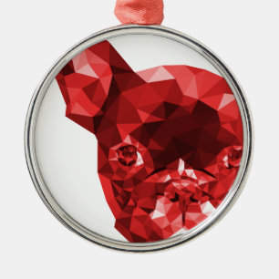 Ornement Rond Argenté Bas poly art de bouledogue français en rouge