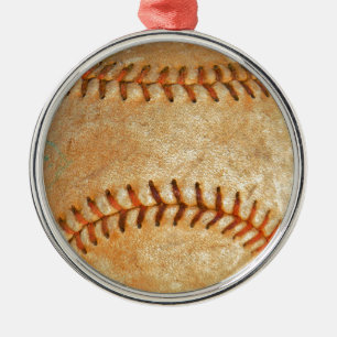 Ornement Rond Argenté Baseball Blanc Vintage couture rouge