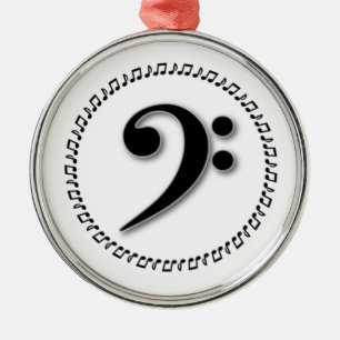 Ornement Rond Argenté Bass Clef Music Note Design